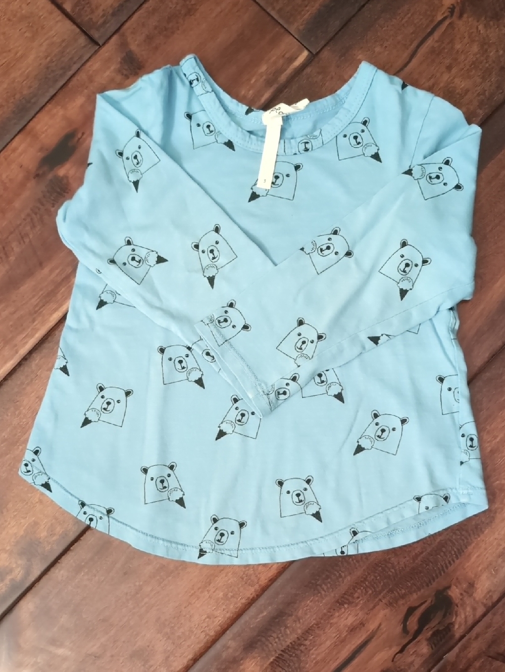 Unbranded Kids' Light Blue Long Sleeve Tee with Bear Print
